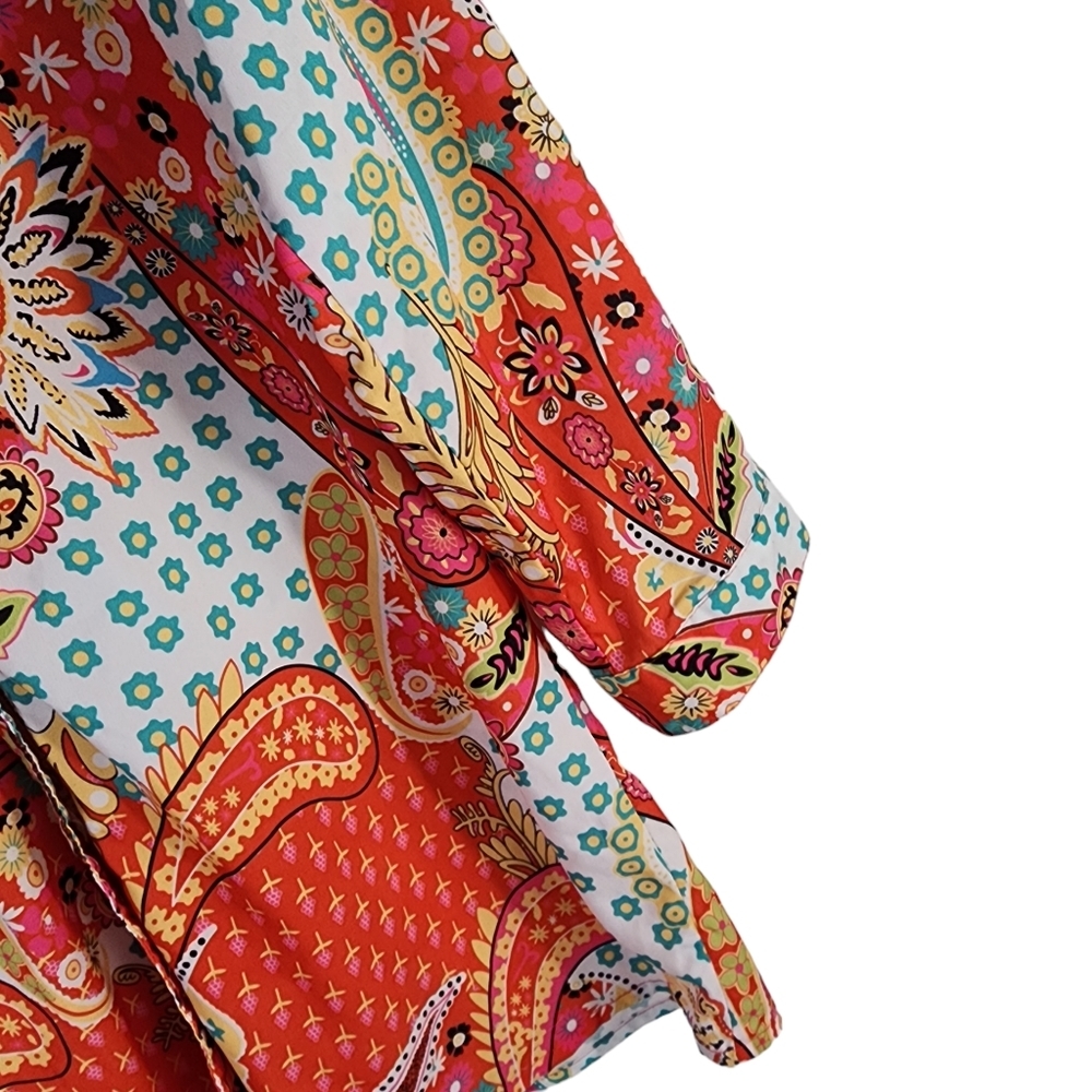 Women's MISSLOOK Orange Paisley Long Sleeve Button Boho Down Tunic Top Medium - Picture 4 of 11